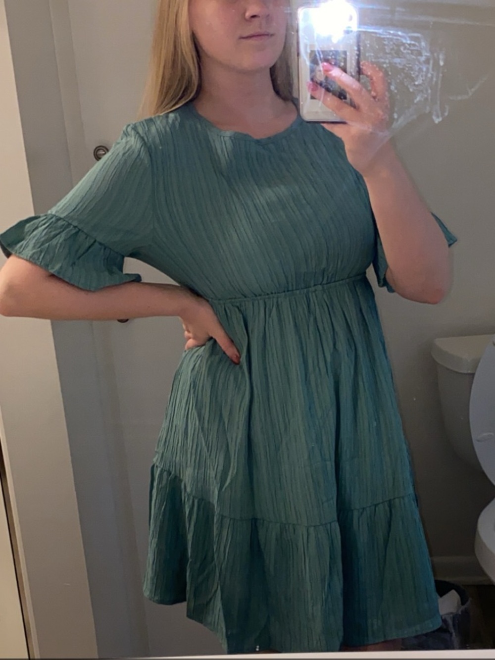 SHEIN Teal Green Tiered Ruffle Mini Dress